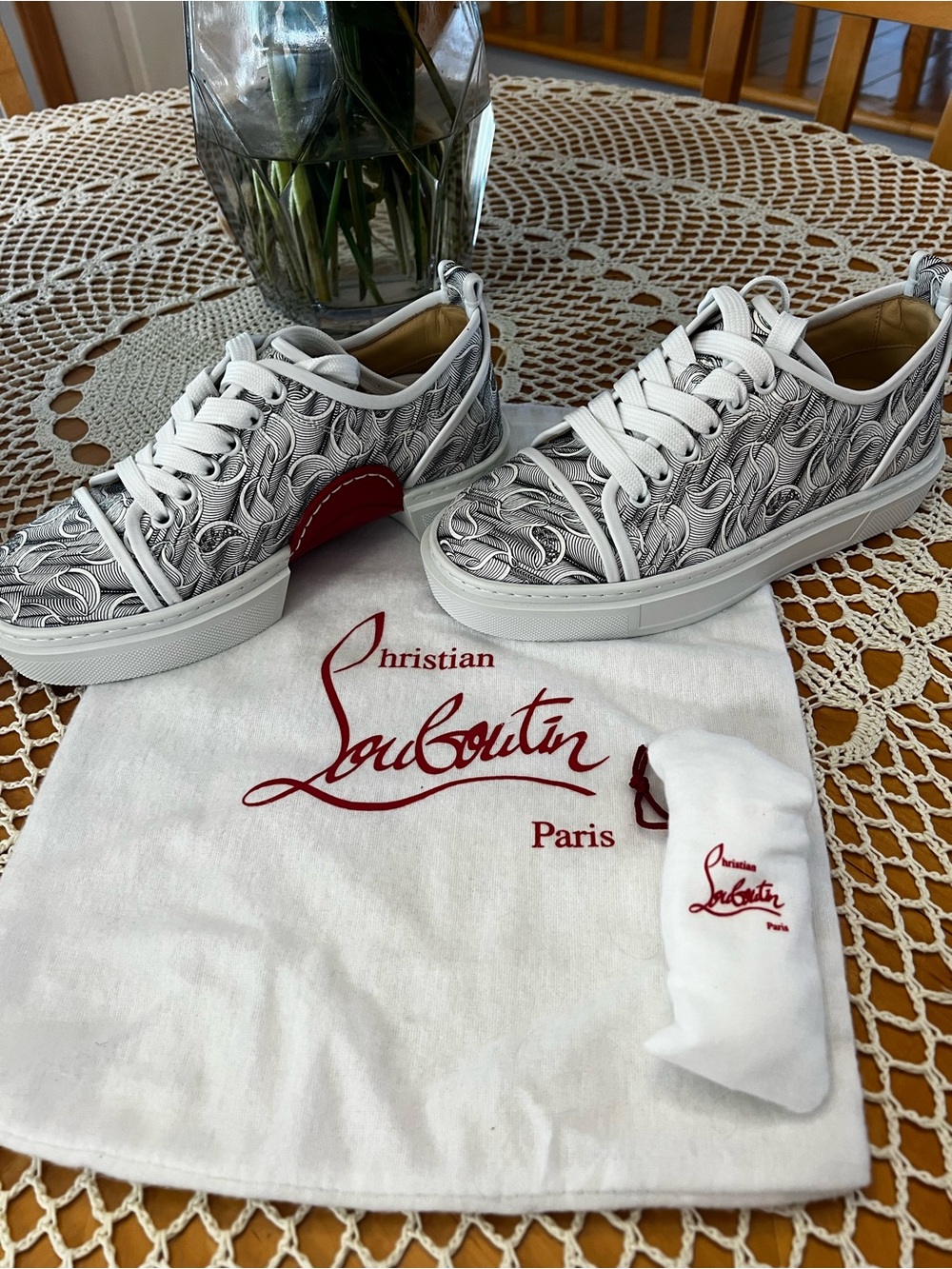 Christian Louboutin White & Red Low-Top Patterned Men’s Sneakers